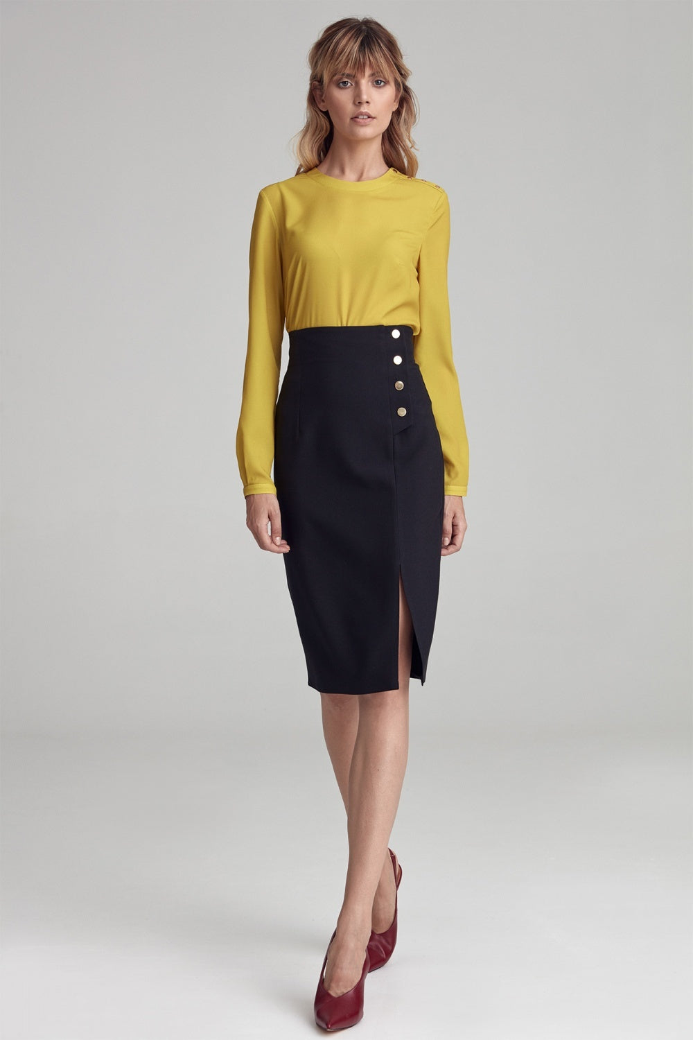 Simple Knee-length Pencil Skirt - Black