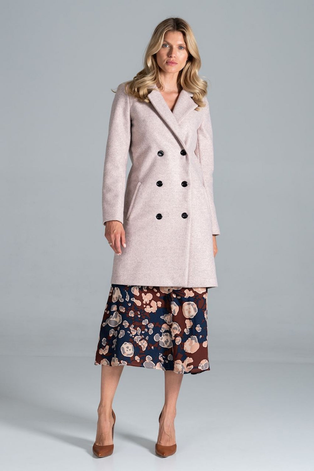 Simple Knee-Length Coat - Pink