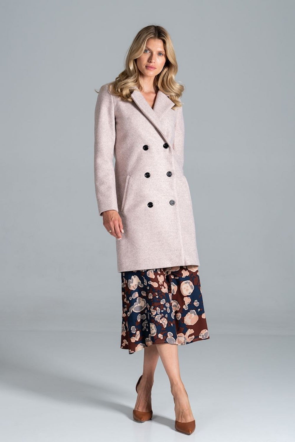 Simple Knee-Length Coat - Pink