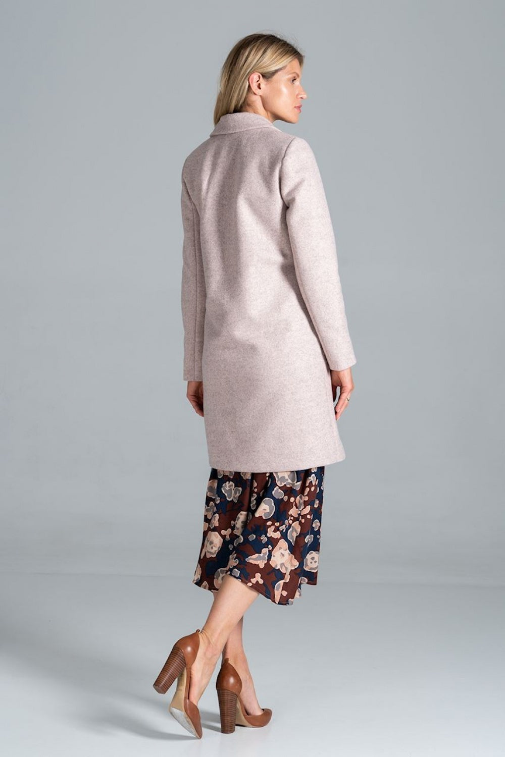 Simple Knee-Length Coat - Pink