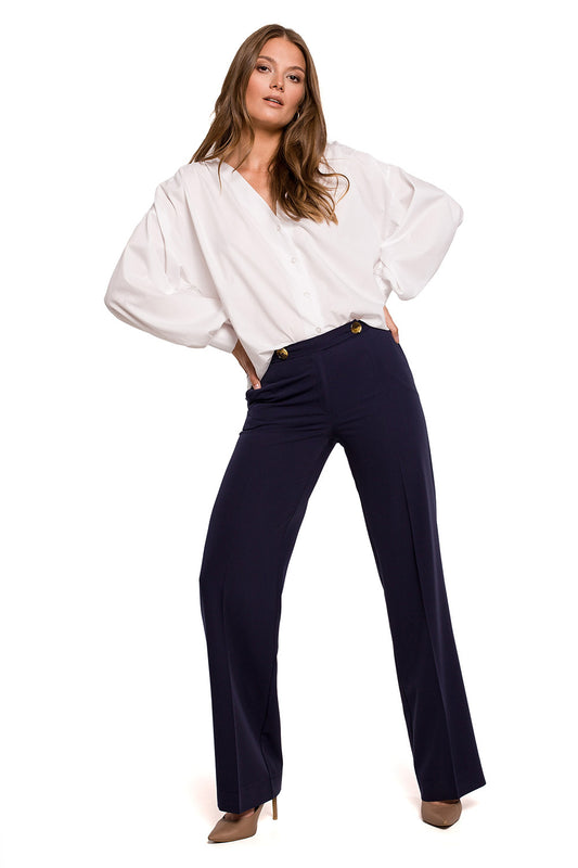 Straight Leg Elegant Trousers - Navy Blue