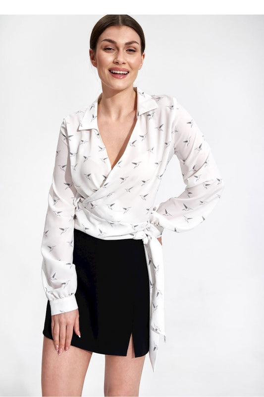 Elegant Envelope Blouse/Shirt - Patterned