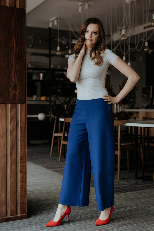 Wide Leg 7/8 Length Trousers - Blue