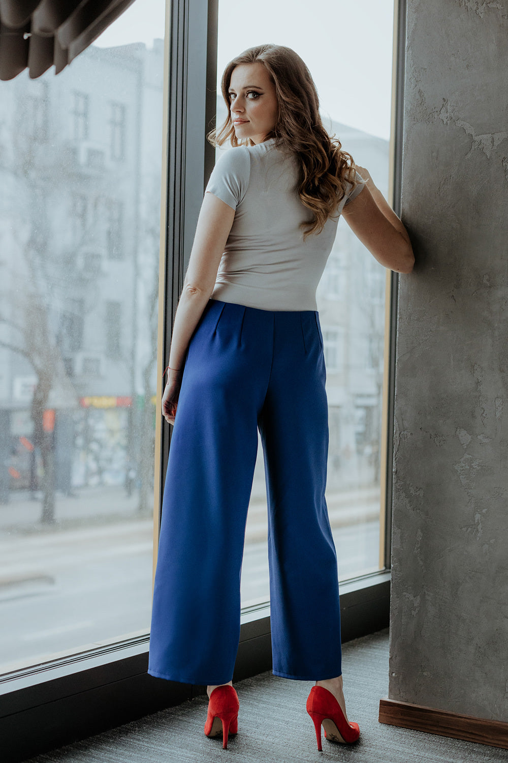 Wide Leg 7/8 Length Trousers - Blue