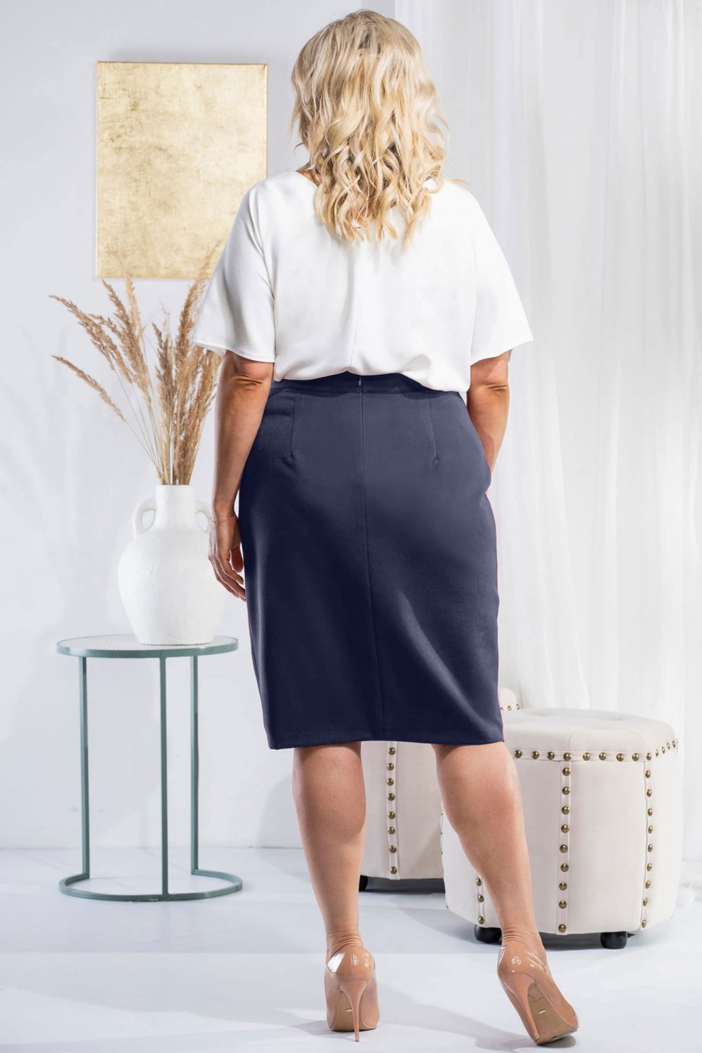 Simple Elegant Plus Size Skirt - Grey/Navy Blue