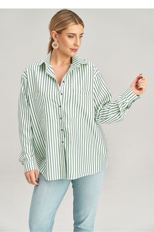 Loose Striped Shirt - White/Green