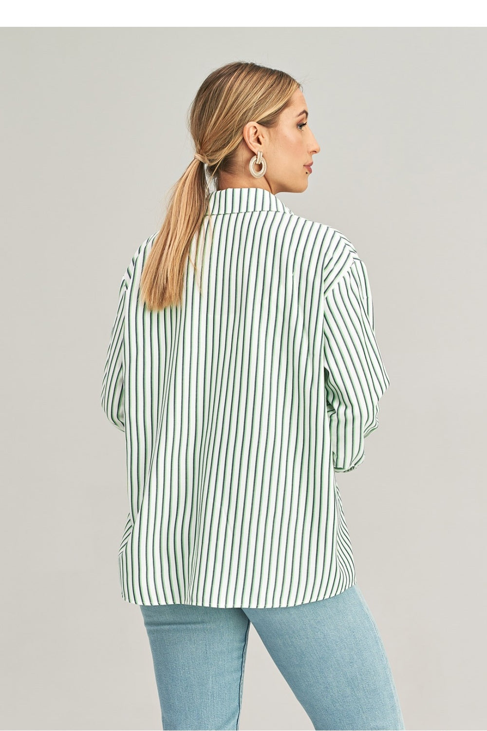 Loose Striped Shirt - White/Green