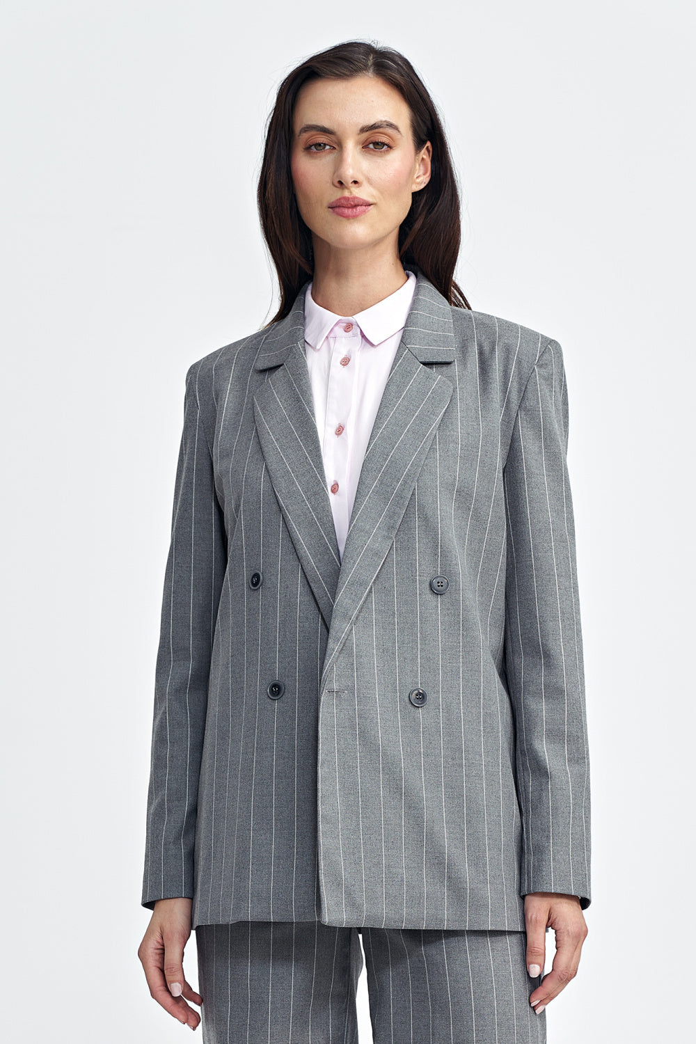 Oversized Striped Blazer - Grey