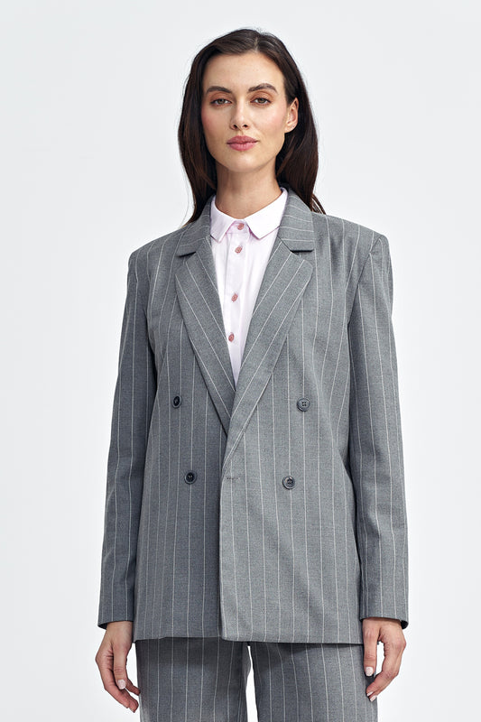 Oversized Striped Blazer - Grey