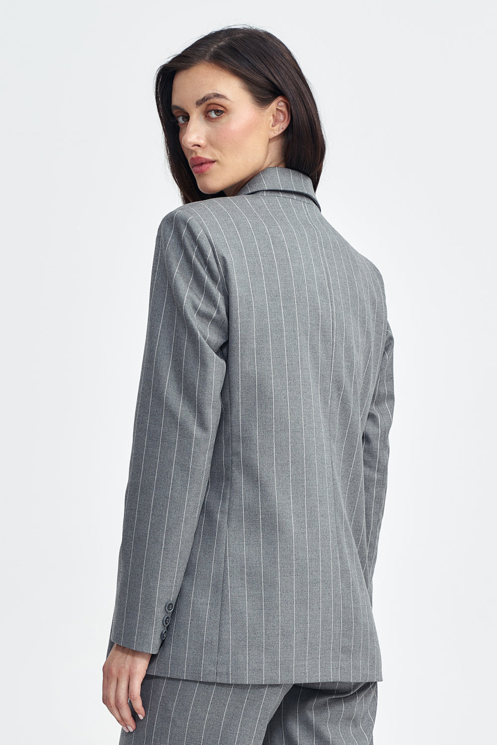 Oversized Striped Blazer - Grey