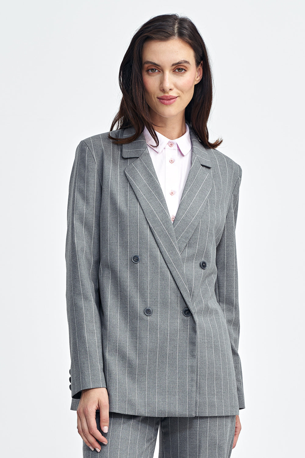 Oversized Striped Blazer - Grey