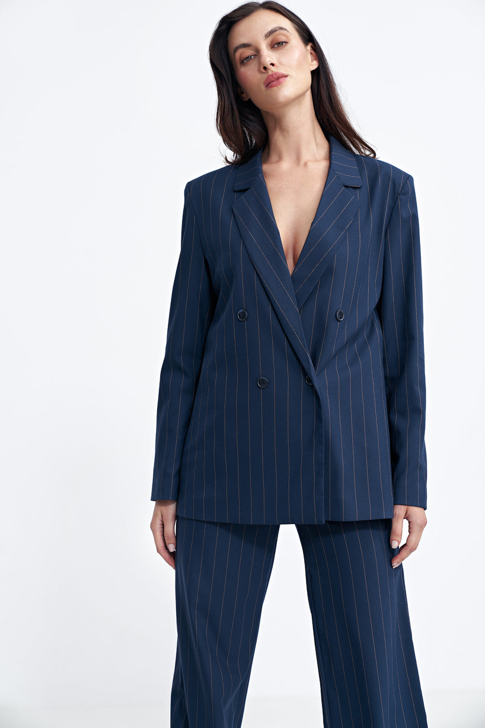 Oversized Cut Striped Blazer - Blue