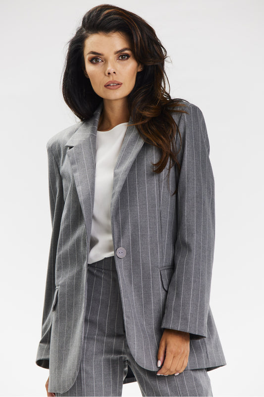 Elegant Loose Fit Striped Blazer - Grey