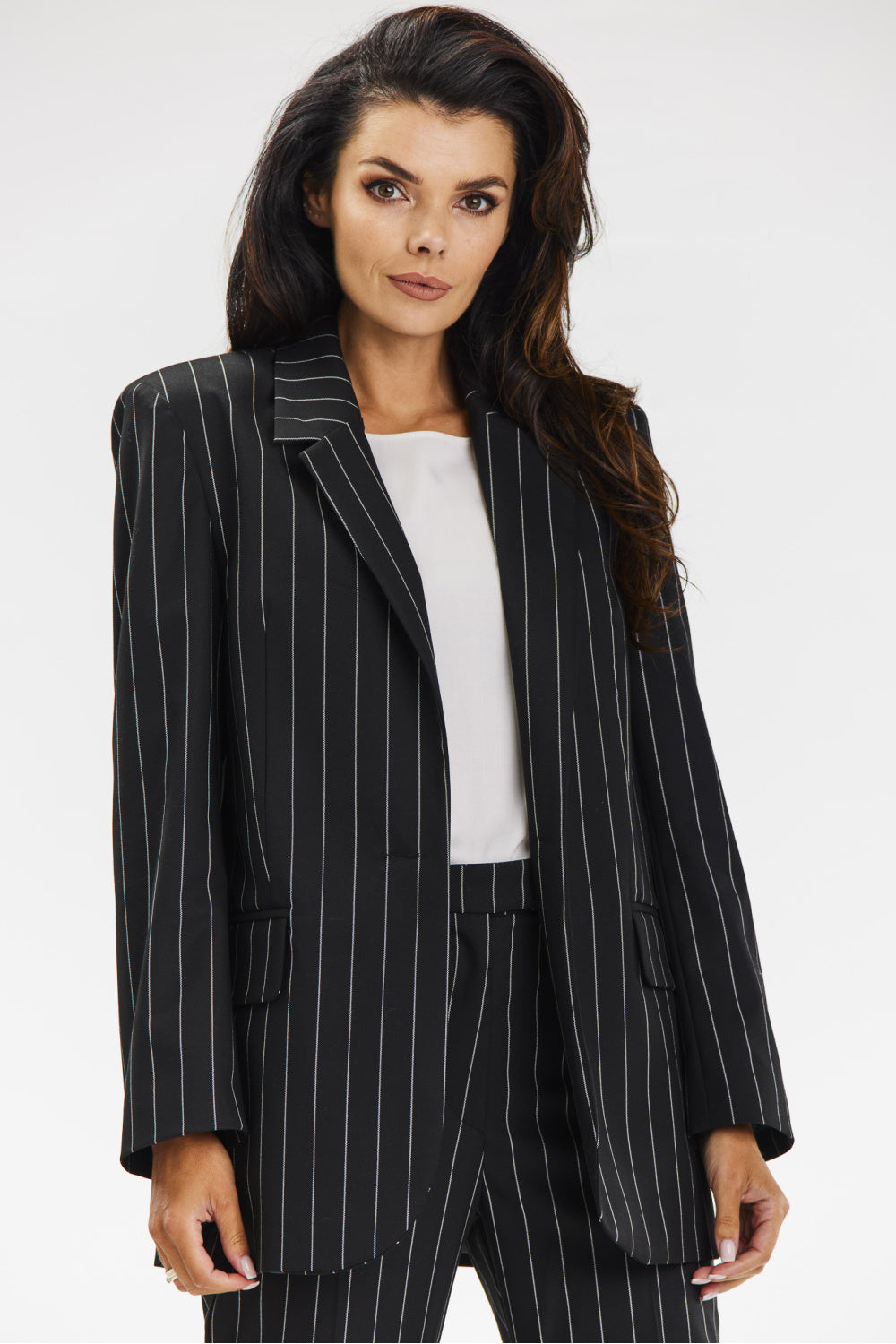 Loose Fit Striped Blazer - Black/White