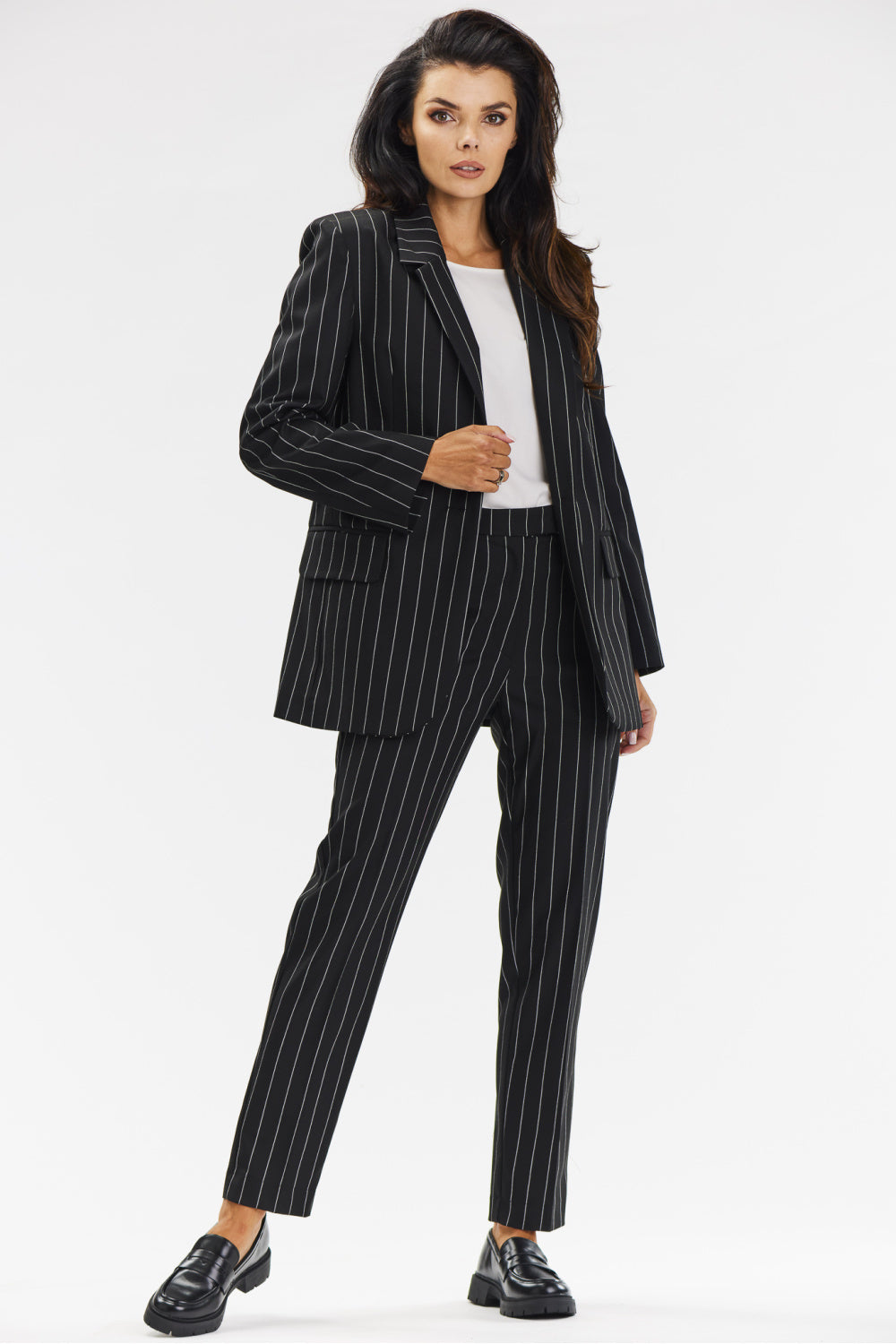 Loose Fit Striped Blazer - Black/White