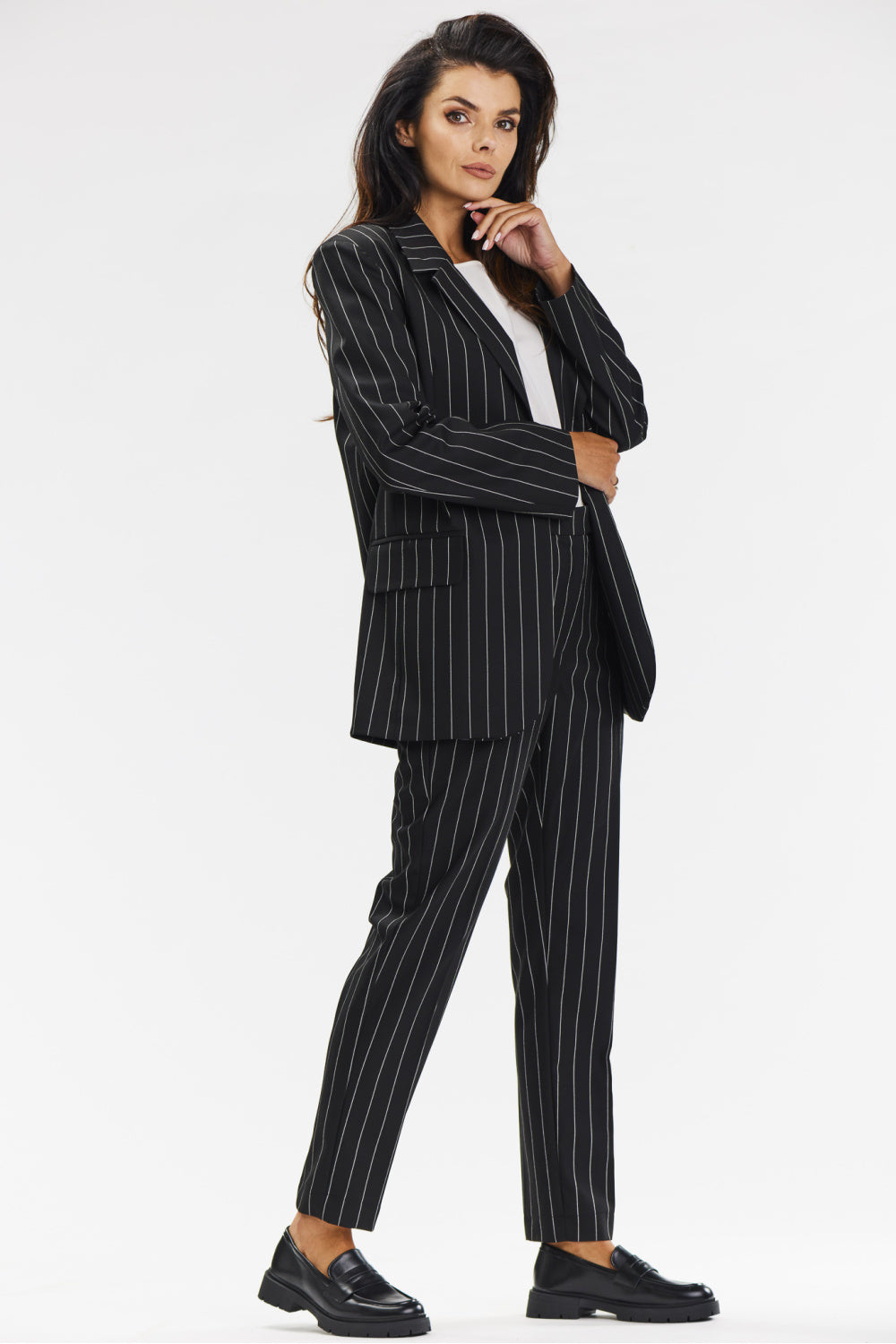 Loose Fit Striped Blazer - Black/White