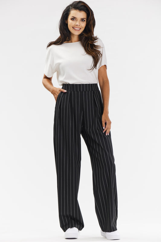 Wide-Leg Striped Trousers - Black/White