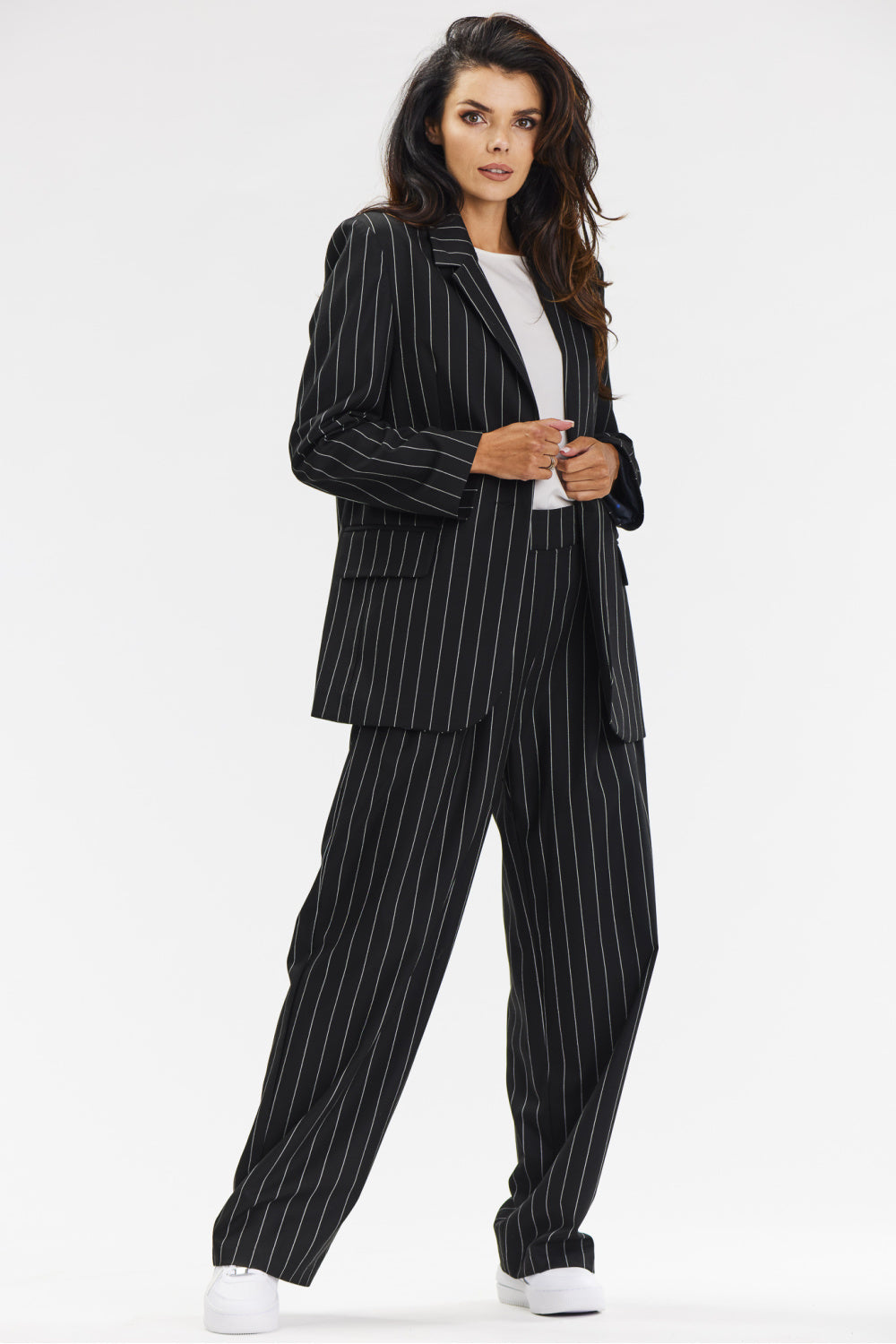 Wide-Leg Striped Trousers - Black/White