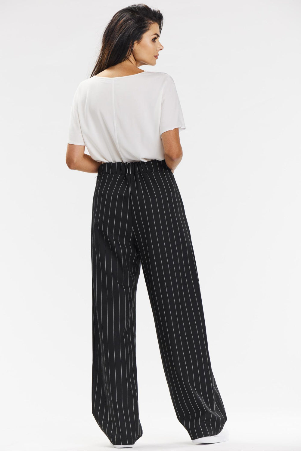 Wide-Leg Striped Trousers - Black/White