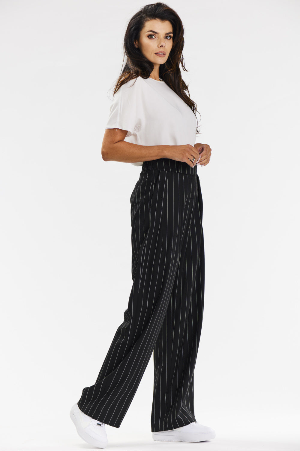 Wide-Leg Striped Trousers - Black/White