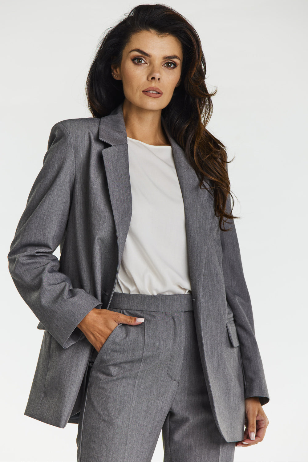 Loose Fit Elegant Blazer - Grey