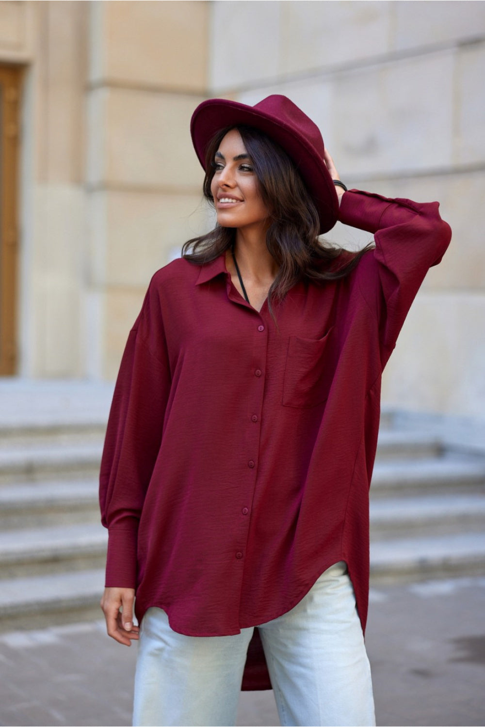 Oversized Cut Shirt/Blouse - Red